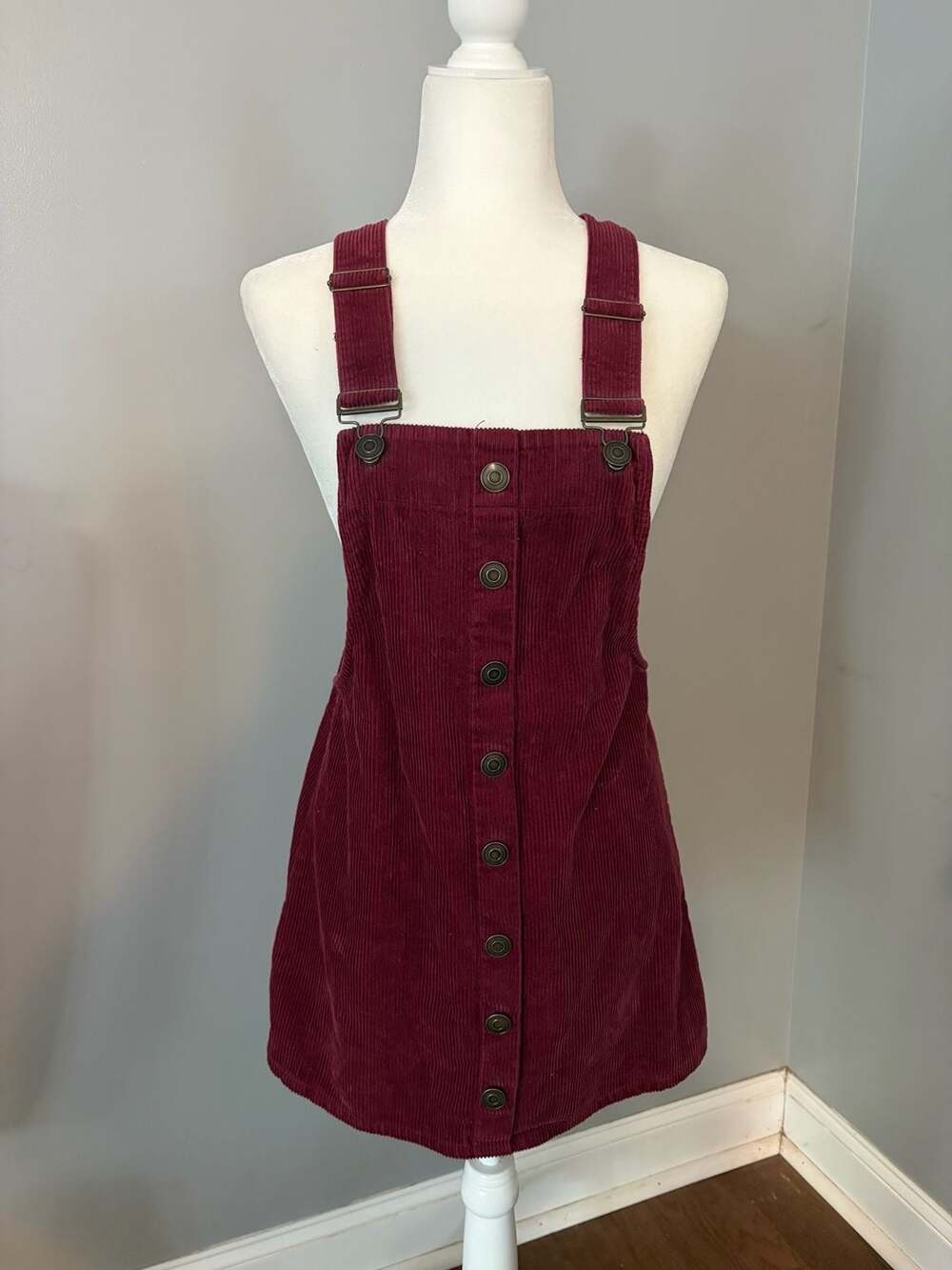rue21 Burgundy Corduroy Pinafore Overall Dress Size S